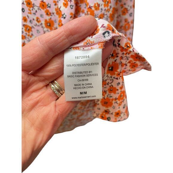 Mario Serrani Women's Orange & Pink Cherry Blossom Floral Blouse V-Neck, Medium - Picture 7 of 9
